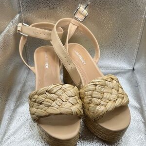 Marc Fisher Beige Woven Wedge Sandals
